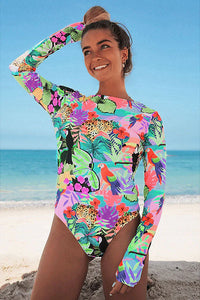 Thumbnail for Tropical and Bird Print Backless UPF50+ Rash Guard