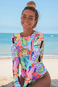 Thumbnail for Tropical and Bird Print Backless UPF50+ Rash Guard