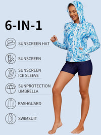 Thumbnail for Blue and White Quick-Dry Long Sleeve Rash Guard