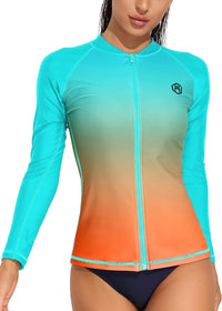 Thumbnail for Women's Color Gradient Zip-Up Long Sleeve Rash Guard
