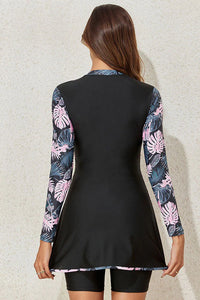 Thumbnail for Distinctive Print Long Sleeve Swim Dress