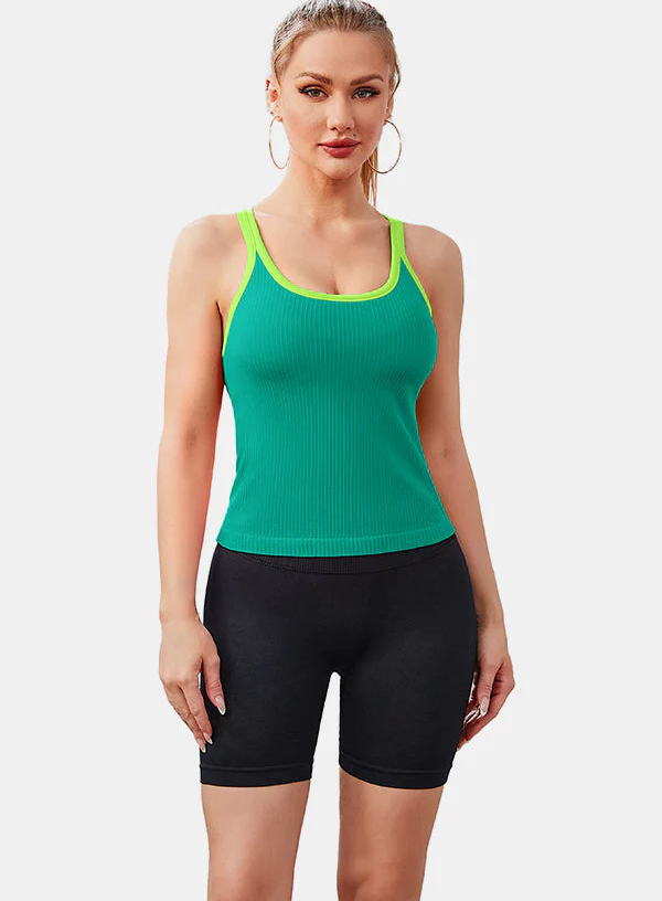 Beige Ribbed Racerback Workout Crop Tank