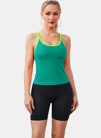 Thumbnail for Beige Ribbed Racerback Workout Crop Tank