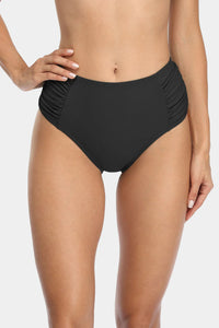 Thumbnail for Women's Solid High Waisted Pleated Bikini Swim Bottom