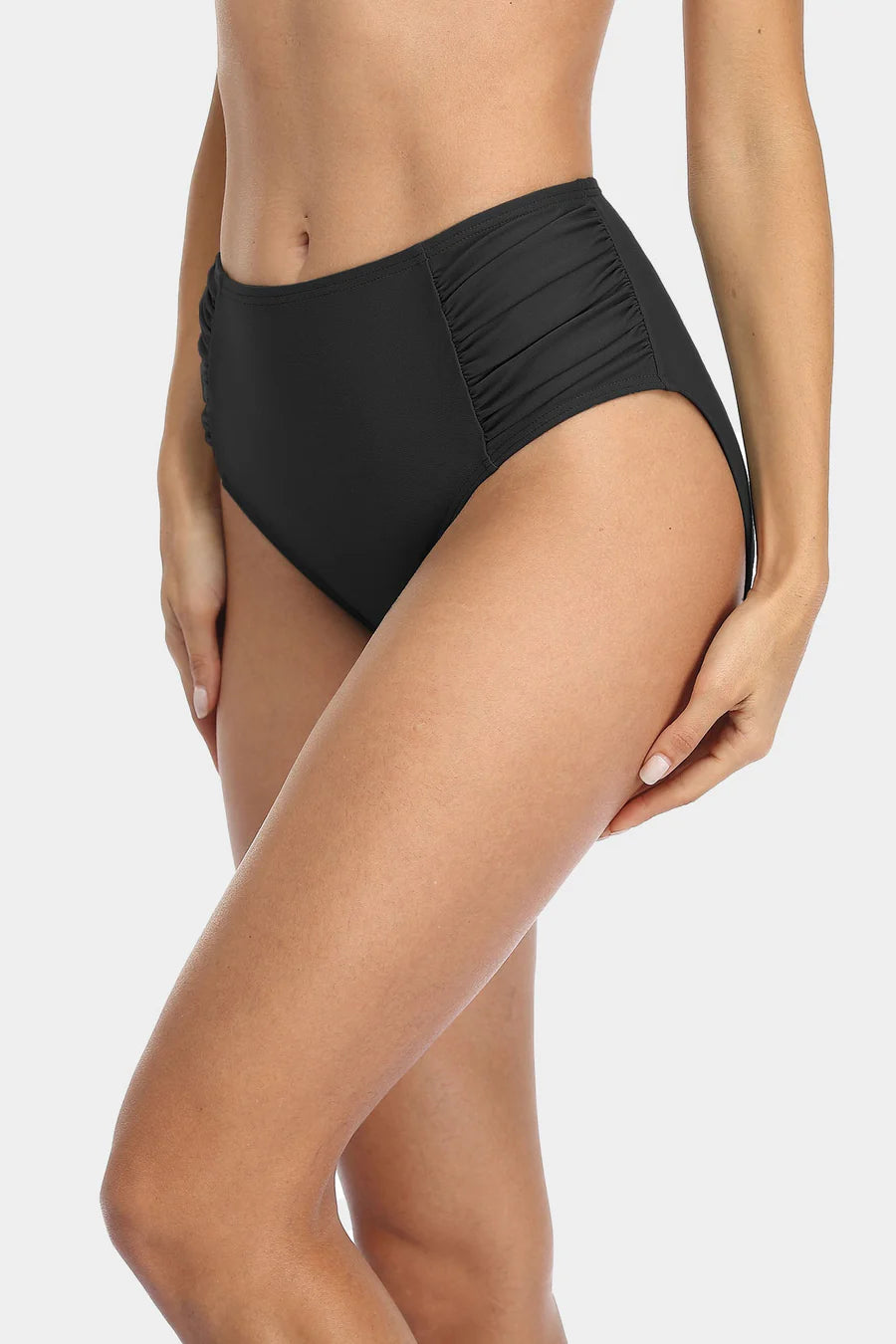 Women's Solid High Waisted Pleated Bikini Swim Bottom