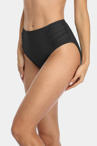 Thumbnail for Women's Solid High Waisted Pleated Bikini Swim Bottom