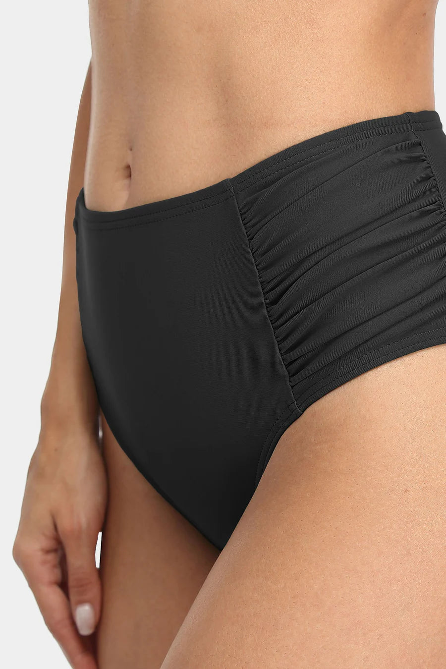Women's Solid High Waisted Pleated Bikini Swim Bottom