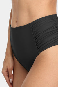 Thumbnail for Women's Solid High Waisted Pleated Bikini Swim Bottom