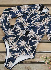 Thumbnail for Palm Plant Print Long Sleeve Surfing Suit