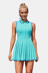 Thumbnail for Women's Ribbed Polo Tennis Dress Light Blue