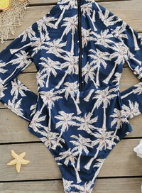 Thumbnail for Palm Plant Print Long Sleeve Surfing Suit