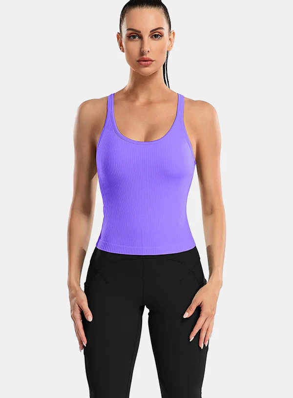 Beige Ribbed Racerback Workout Crop Tank