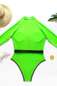 Thumbnail for Fluorescent Color Half Zip Long Sleeve UPF50+ Belted Rash Guard