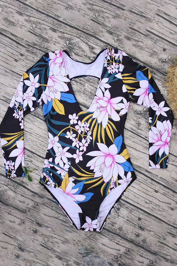 V-Neck Lush Bloom Cut-Out Long Sleeve UPF50+ Rash Guard