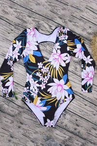 Thumbnail for V-Neck Lush Bloom Cut-Out Long Sleeve UPF50+ Rash Guard