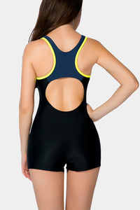Thumbnail for Yellow Pullover Athletic Boyleg Racerback One-Piece Swimwear