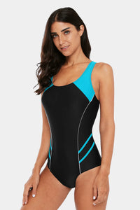 Thumbnail for Blue Pullover Athletic Boyleg Racerback One-Piece Swimwear