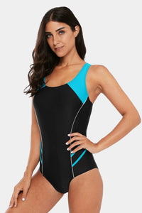 Thumbnail for Blue Pullover Athletic Boyleg Racerback One-Piece Swimwear