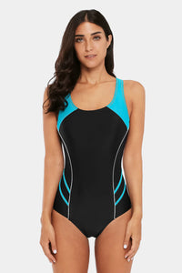 Thumbnail for Blue Pullover Athletic Boyleg Racerback One-Piece Swimwear