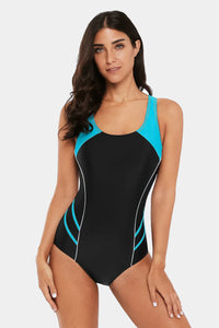 Thumbnail for Blue Pullover Athletic Boyleg Racerback One-Piece Swimwear