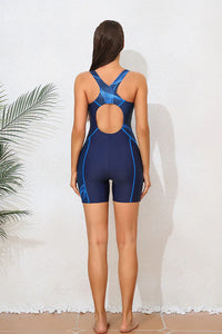 Thumbnail for Wave-blue Racerback One Piece Swimsuit