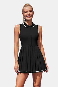 Thumbnail for Black Half-Zip Pleated Tennis