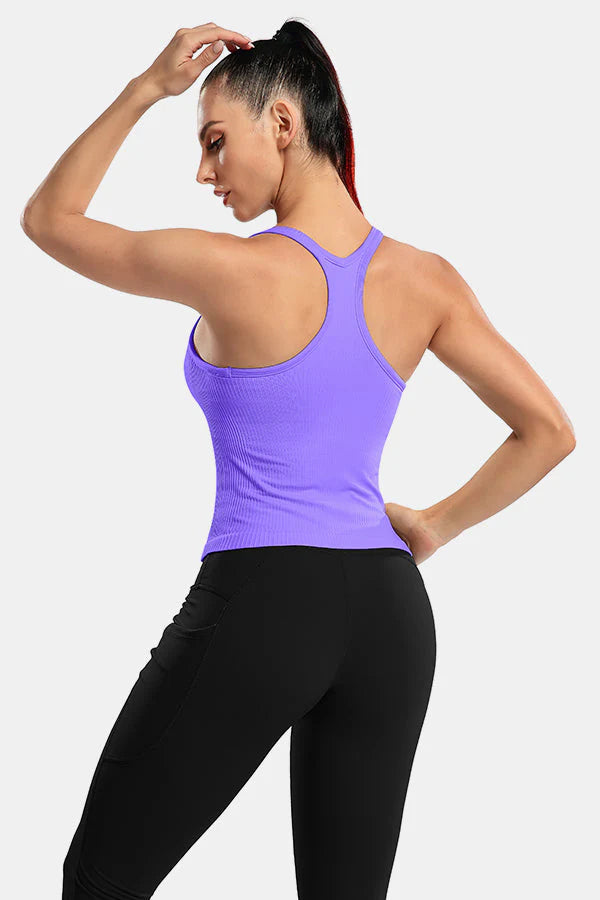 Purple Ribbed Racerback Workout Crop Tank