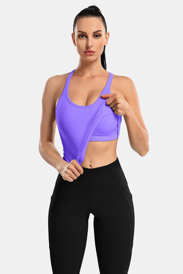 Purple Ribbed Racerback Workout Crop Tank