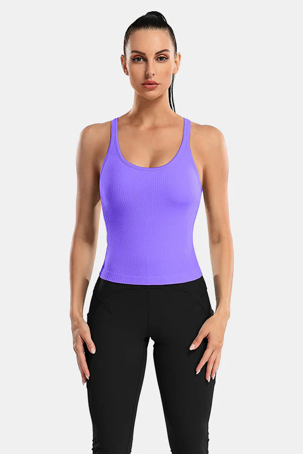 Purple Ribbed Racerback Workout Crop Tank