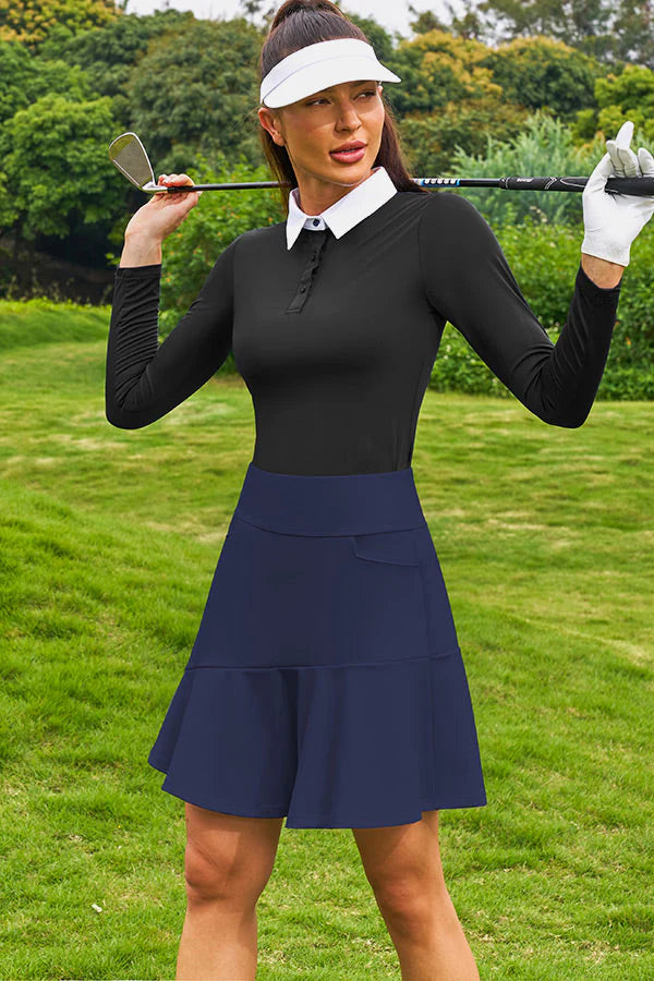 Navy Knee-Length Ruffle Hem Athletic Skirt