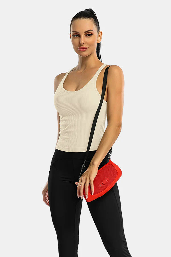 Beige Ribbed Racerback Workout Crop Tank