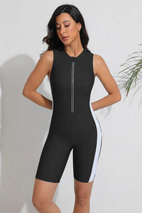 Thumbnail for Black & White Colorblock Sports Swimsuit