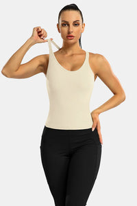 Thumbnail for Beige Ribbed Racerback Workout Crop Tank