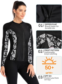 Thumbnail for Black - White Zip-Front Long Sleeve UV-Protective Swim