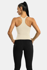 Thumbnail for Beige Ribbed Racerback Workout Crop Tank