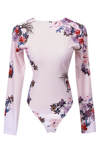 Thumbnail for Floral Print Polka Dots Zip Long Sleeve UPF50+ Rash Guard