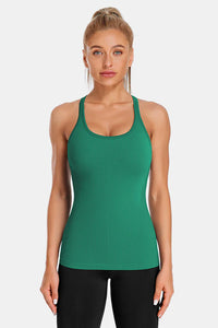 Thumbnail for Green Ribbed Racerback Workout Crop Tank