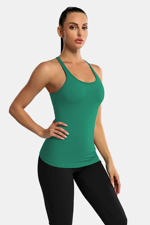 Green Ribbed Racerback Workout Crop Tank