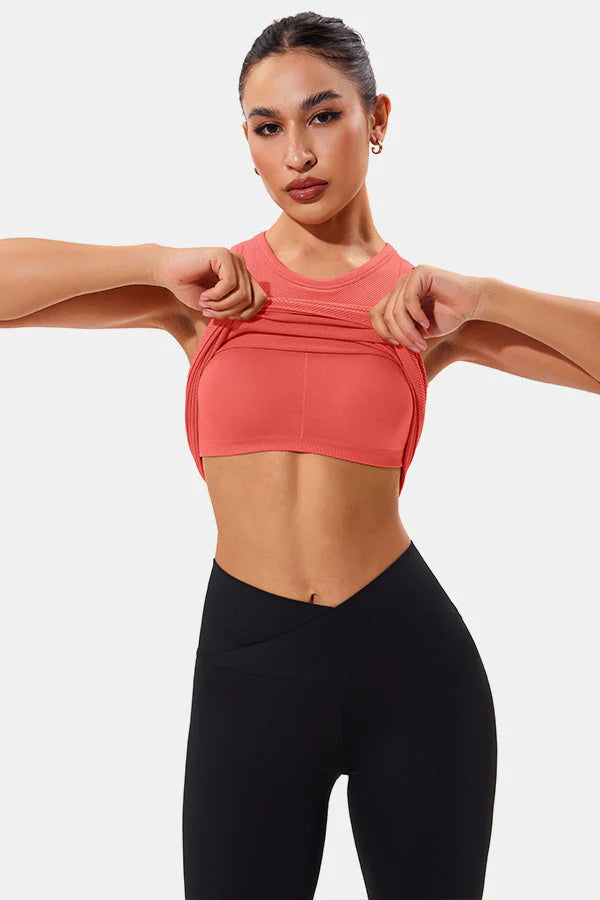 Coral High Neck Full Back Seamless Tight Fit Ribbed