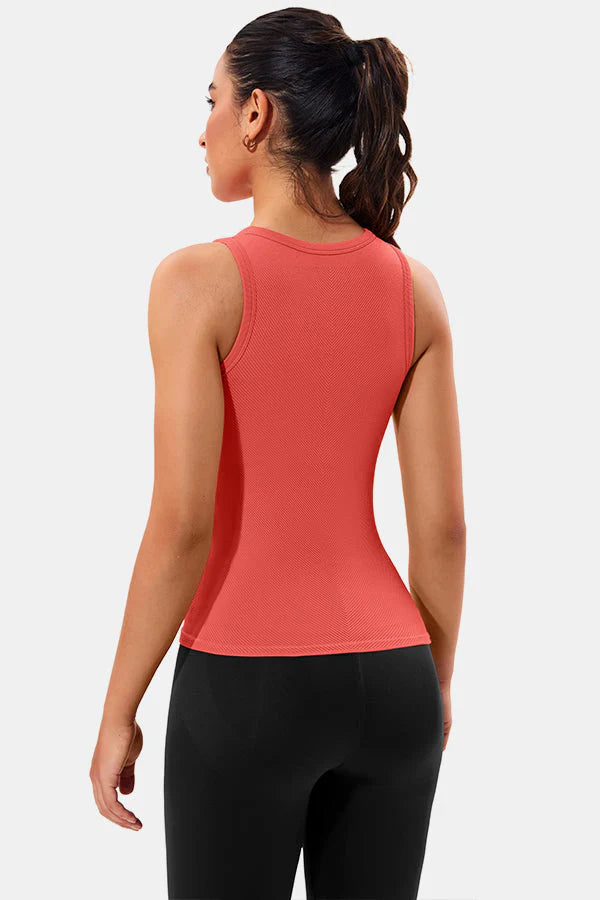 Coral High Neck Full Back Seamless Tight Fit Ribbed