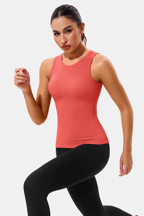 Coral High Neck Full Back Seamless Tight Fit Ribbed