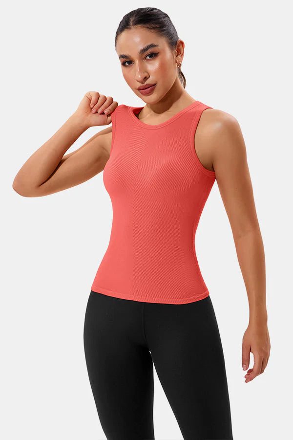 Coral High Neck Full Back Seamless Tight Fit Ribbed