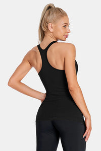 Thumbnail for Black Ribbed Racerback Workout Crop Tank