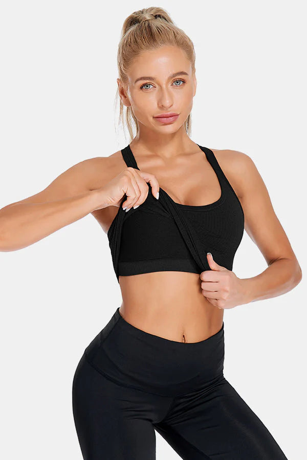 Black Ribbed Racerback Workout Crop Tank