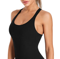 Thumbnail for Black Ribbed Racerback Workout Crop Tank