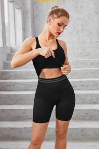 Thumbnail for Black Ribbed Racerback Workout Crop Tank