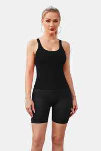 Thumbnail for Black Ribbed Racerback Workout Crop Tank