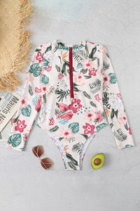 Thumbnail for Sweety Pink Floral Zip Long Sleeve UPF50+ Rash Guard