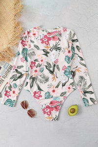 Thumbnail for Sweety Pink Floral Zip Long Sleeve UPF50+ Rash Guard