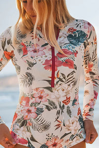 Thumbnail for Sweety Pink Floral Zip Long Sleeve UPF50+ Rash Guard